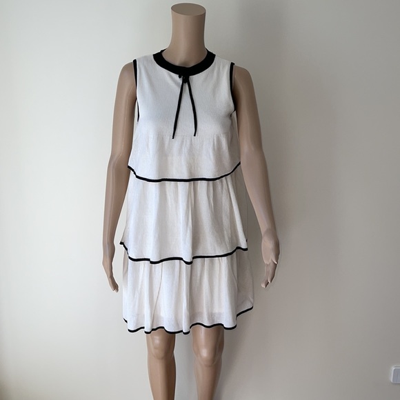 ZARA | Tiered knit midi dress in white / black - Picture 6 of 12